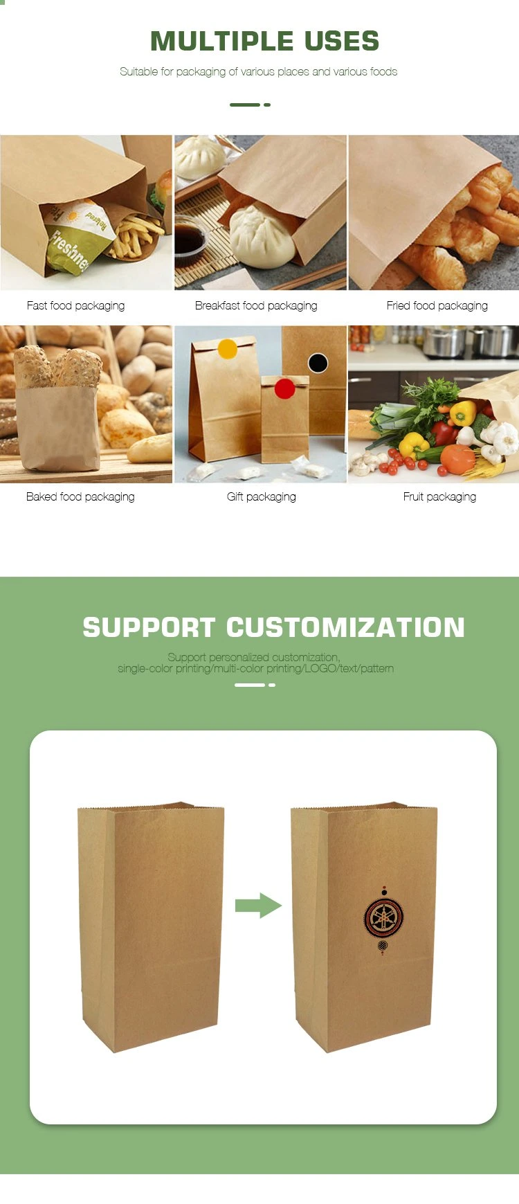 FDA/EU Fast Food Takeout Bread Shopping Paper Die Cut Paper Bag