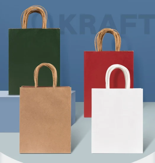 Regalo de compras de papel Kraft Bolsa de papel de entrega con asa torcida reciclada