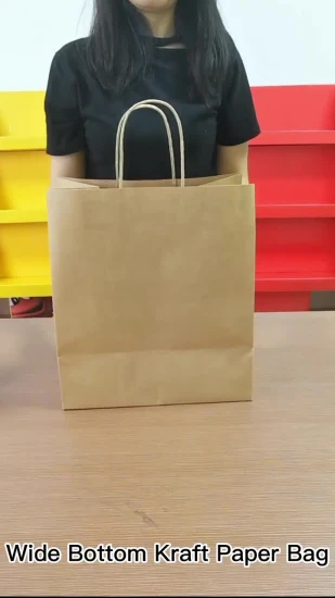 Bolsa de compras marrón reciclada Bolsa para llevar de papel Kraft liso con asa retorcida