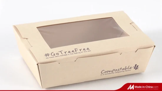 Caja desechable personalizada para comida de papel para llevar con ventana PET/PLA con prueba de aceite