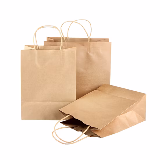 Bolsa de papel Embalaje Blanco Marrón Embalaje de compras Bolsa de papel Kraft con mango plano para ropa Zapatos Supermercado